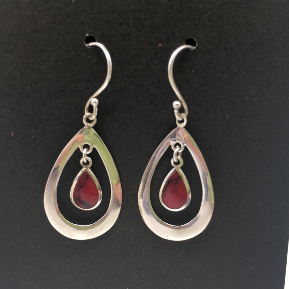 Vintage ATI Thai .925 Silver & Red Stone Earrings